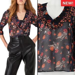 French Connection Utility Blue Women's Ella Rose Ruffle Top